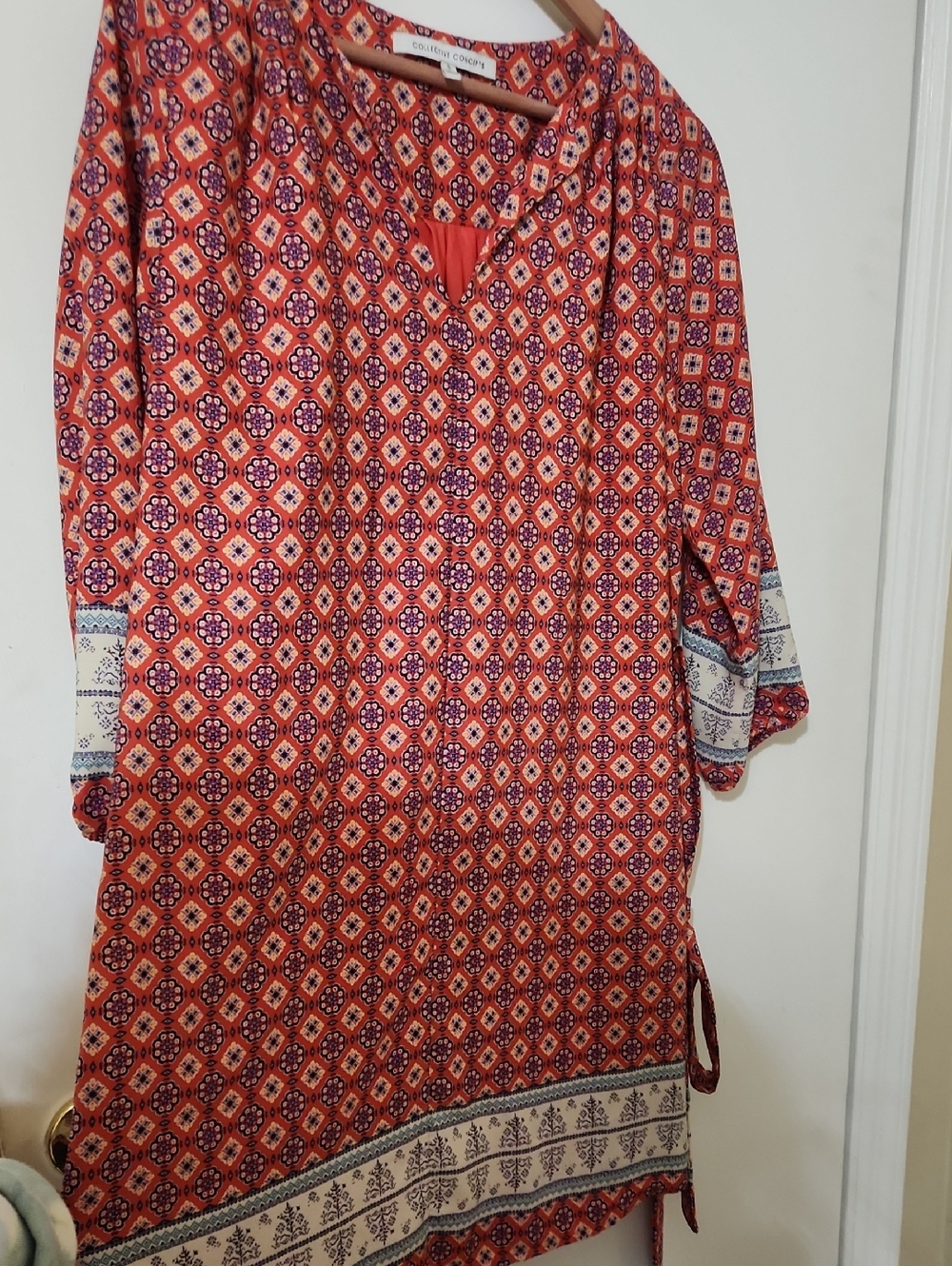 Collective Concepts Red and Navy Patterned Tunic Dress